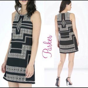 Parker Ashton embroidered black shift dress
